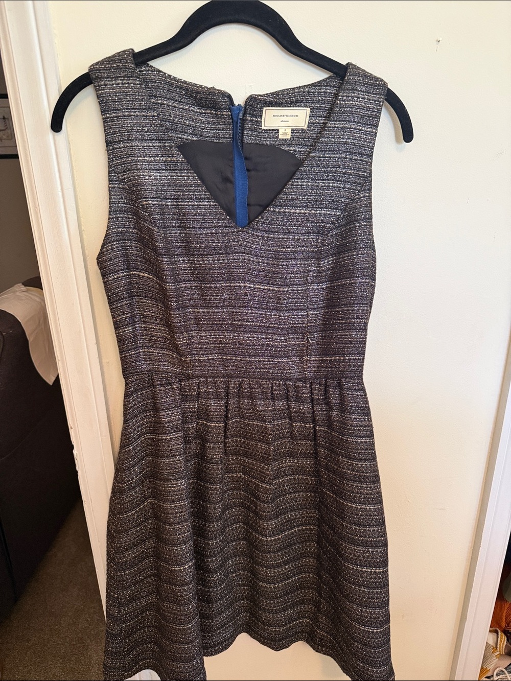 Black and Gray Textured Fit-and-Flare Midi Dress